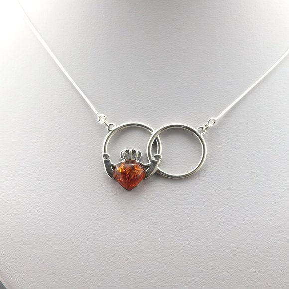 Sterling silver necklace with natural Baltic amber, heart silver necklace - Picture 3 of 16